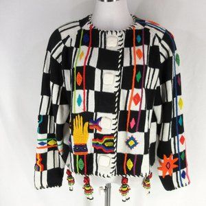 vtg 80s MICHAEL SIMON Cardigan Sweater Ethnic Doll